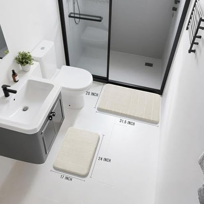 Yimobra Memory Foam Bathroom Rugs Sets 2 Piece - Super Soft Absorbent Quick Dry Bath Mat Set, Machine Washable Non Slip Floor Carpet for Tub Shower & Single Sink (17x24 & 31.5x20 Inch, Cream White)