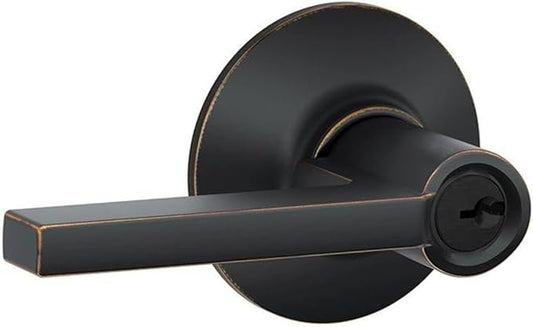 Schlage F51A LAT 716 Latitude Door Lever, Keyed Entry Lock, Aged Bronze