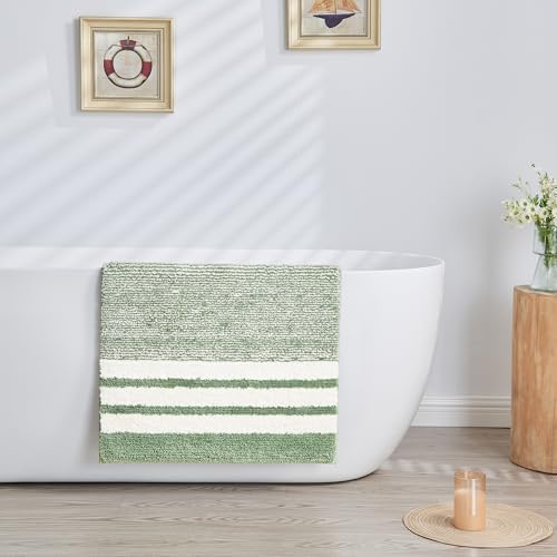 CozeCube Sage Green Striped 32"x20" Non Slip Washable Bath Mat