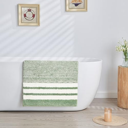 CozeCube Sage Green Striped 36"x24" Non Slip Washable Bath Mat