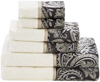 Madison Park Aubrey Cotton Bath Towel Set Jacquard, 6 Piece, Black
