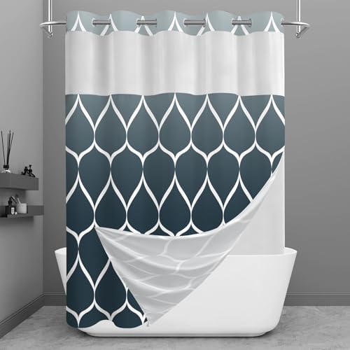 Yiatn Ombre Aegean Blue Shower Curtain with Snap-in Liner, 71 x 74 Inch