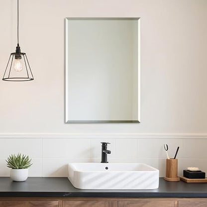 Frameless Wall Mirror Beveled Edge 28” x 20“ Bathroom Mirror for Over Sink