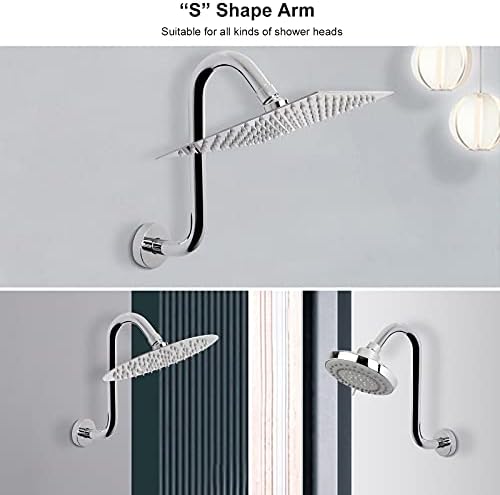 NearMoon S Shaped Shower Head Riser Arm, Shower Extender Arm with Flange, Standard 1/2" Connection- Bathroom Accessory (10 Inch, Chrome)
