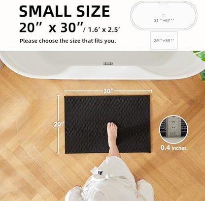 TYUU Black Bathroom Rugs Non Slip Washable, Super Absorbent Thin Bath Mat Quick Dry Low Pile Bathroom Rug, Black 20''x30''