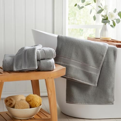 Springtree Home Luxury Bamboo Rayon Bath Towel Set | 4-Pack | Carbon Grey