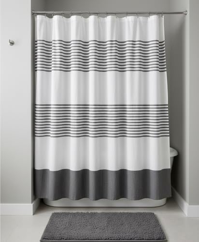 Serafina Home Striped Charcoal Gray Black & White Cotton Shower Curtain