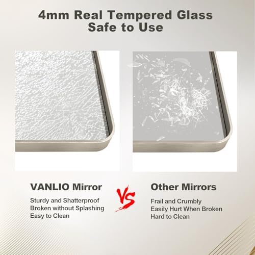 32x36 Inch Brushed Nickel Bathroom Mirror, Brushed Silver Metal Framed Wall Mirror, Rounded Corner Rectangle Modern Vanity Mirror, Tempered Glass, Anti-Rust, Shatterproof (Horizontal/Vertical)