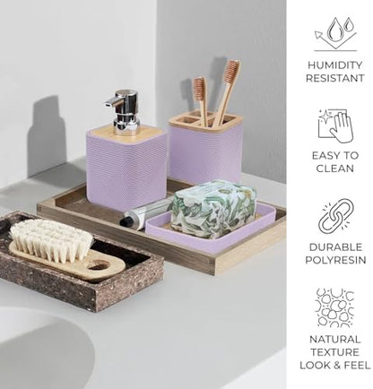 CERBIOR Bamboo Bathroom Accessories Set 6 PCS Square Spiral Bath Set,Purple