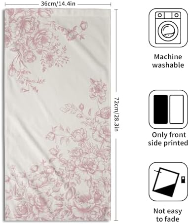 Vintage Flowers Hand Towels Set of 2, Spring Pastel Pink Floral Absorbent Dish Towel Tea Towels for Farmhouse Bathroom Kitchen Cooking Baking Cleaning and Party Decor 14x28 Inch