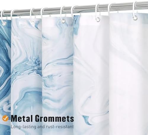 Blue Marble Fabric Shower Curtain, Abstract Watercolor, 54 x 78 Inches