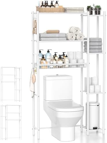 Hodonas Over The Toilet Storage Organizer - 7 Tiers Space Saving Bathroom Shelves, Adjustable Above Toilet Shelf Rack, Metal Organizer Shelf Over Toilet for Bathroom Storage and Organization, White