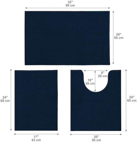 Urvoix Bathroom Rugs Sets 3 Piece, Non-Slip Chenille Bath Rug Set