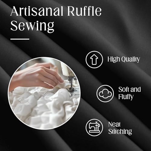 Ruffle Farmhouse Shower Curtain, Black Vintage Shower Curtains for Bathroom Fabric Cute Rustic Cloth, 72" W X 78" L Inch
