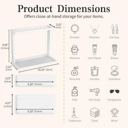 PEKER Bamboo Bathroom Organizer Countertop – Small Vanity Storage Shelf for Makeup, Perfume, Skincare – Natural Cosmetics Display Rack for Dresser, Sink, Kitchen –White