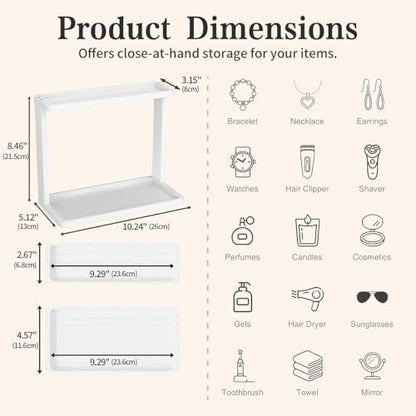 PEKER Bamboo Bathroom Organizer Countertop – Small Vanity Storage Shelf for Makeup, Perfume, Skincare – Natural Cosmetics Display Rack for Dresser, Sink, Kitchen –White