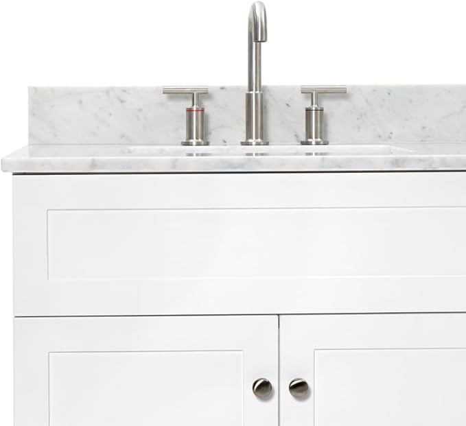 ARIEL Hamlet 72-inch Bathroom Vanity with Sink,Solid Wood, 0.75-inch Italian Carrara Marble Countertop & Backsplash, Double Oval Sink, 4 Soft Closing Doors, 3 Dovetail Drawers, White