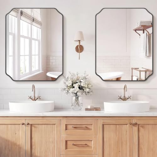 Vanity Bathroom Mirror, 24" x 30" Black Scalloped Mirror for Wall