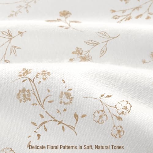 Beige Floral Farmhouse Vintage Cotton Shower Curtain French Country 72Wx72H