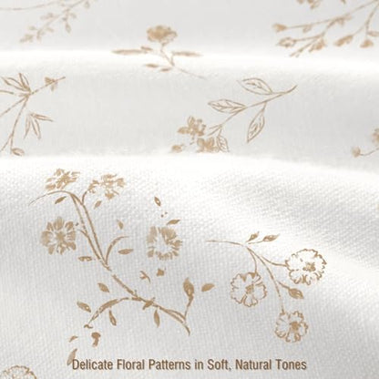 Beige Floral Farmhouse Vintage Cotton Shower Curtain French Country 72Wx72H