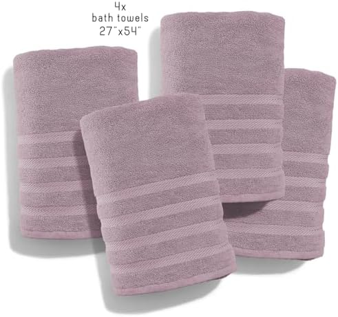 Hearth & Harbor Bath Towels for Bathroom - 100% Ring Spun Cotton Luxury Bathroom Towels - Soft & Highly Absorbent 4 Bath Towels, Dusty Purple