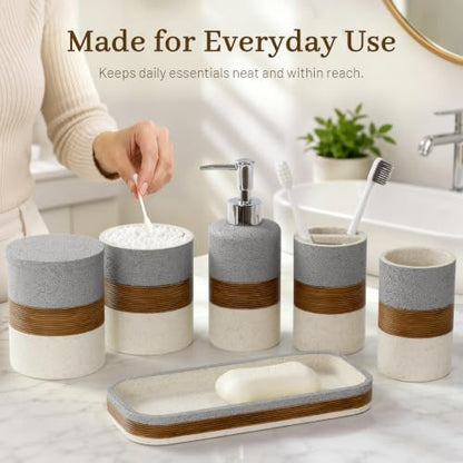 YMXYJM 6-Piece Resin Bathroom Accessories Set, Gray