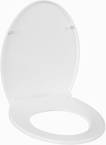 19" Elongated Toilet Seat with Soft Close, Quick Release and Quick Attach Design, Plastic Toilet Seat with Non-Slip Bumpers, Never Loosens and Easy to Install and Clean, Fits Most Elongated Toilets