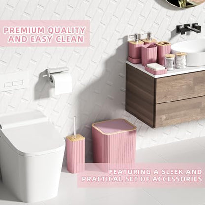 XLHOMO Bathroom Accessories Set - Elegant Pink Bathroom Set, 10PC Bathroom Accessory Set, Toilet Brush, Bathroom Trash Can