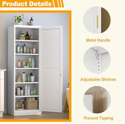Ckzbx Metal Locker Tall Narrow Storage Cabinet, 67" H Locking Tool File Cabinets Snack Locker Organizer for School Classroom,Bedroom,Gym Home Office,Entryway and Hallway (20" W 1Door White)