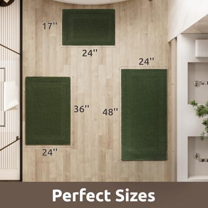 AMOAMI Waffle Bathroom Runner Rugs, Long Bath Mat Non Slip 24x48 Dark Green