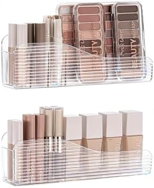 Bathroom Medicine Cabinet Organizer Set, Narrow Compact Makeup Shelves Holder for Lipstick, Cosmetic, 2 Pcs Trays for Cabinet Door Wall, Vanity - Clear