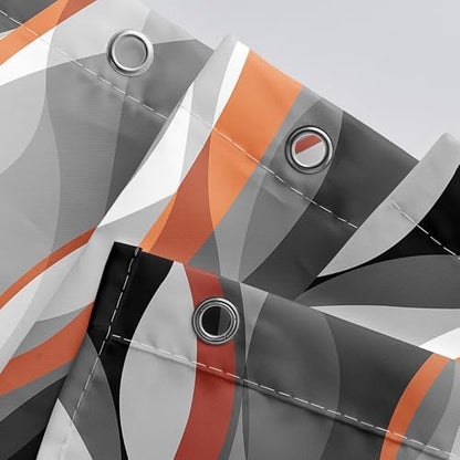 Orange and Grey Shower Curtain for Bathroom - Modern Abstract Striped Minimalist Fabric Bath Curtain Set, Waterproof, Black Gray Orange, 72 x 72 Inch