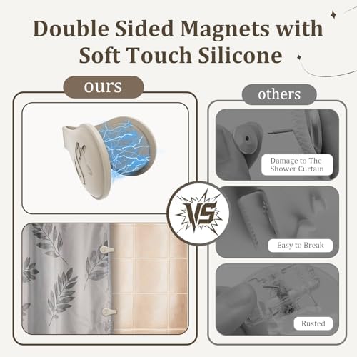 Magnetic Silicone Shower Curtain Clips for Liner 3 Packs (Light Brown)