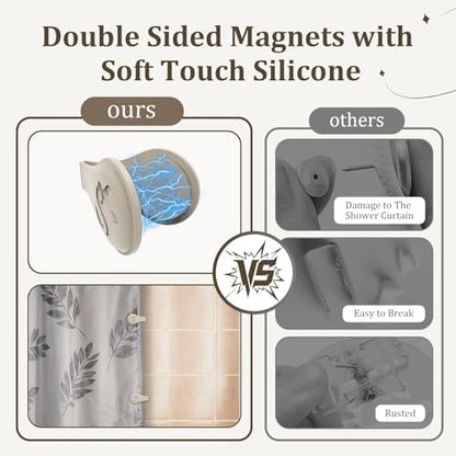 Magnetic Silicone Shower Curtain Clips for Liner 3 Packs (Light Brown)