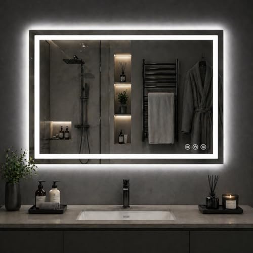 40"x 30" LED Bathroom Mirror with Lights, 90CRI Anti-Fog Wall Vanity Mirror