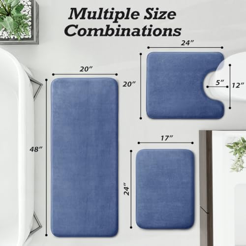 HUXMEYSON Bathroom Rugs Sets 3 Piece, Non-Slip & Quick Dry Bath Mat Set, Ultra Soft Velvet Bath Rugs for Bathroom, Toilet and Shower Floor, Dusty Blue