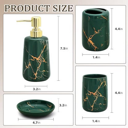 CERBIOR Bathroom Accessories Set,4 Pcs Ceramic Bathroom Accessory,Green