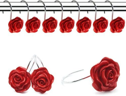 12 PCS Rose Shower Curtain Hooks Anti Rust Decorative Shower Curtain Rings