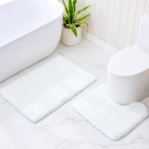 Disolla Toilet Mat 22x24 White - Non Slip Fluffy U-Shaped Contour Rug, Ultra-Soft Plush Toilet Floor Mat, Absorbent & Machine Washable