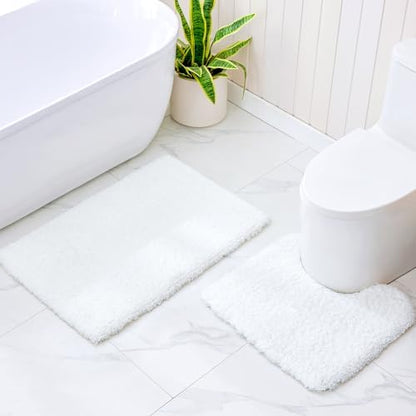 Disolla Toilet Mat 22x24 White - Non Slip Fluffy U-Shaped Contour Rug, Ultra-Soft Plush Toilet Floor Mat, Absorbent & Machine Washable