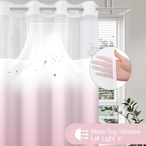 No Hook Shower Curtain and Liner Set for Bathroom, Ombre Pink, 71" x 74"