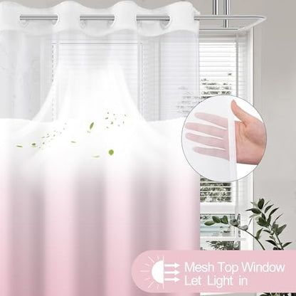 No Hook Shower Curtain and Liner Set for Bathroom, Ombre Pink, 71" x 74"