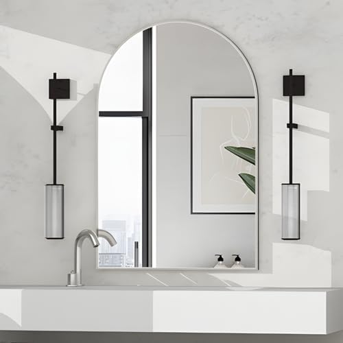 Arched Wall Mirror for Bathroom, 20"x30" Arched Mirror Wall Mounted Mirror with Metal Frame, Sliver Vanity Mirror Decor for Mantle, Bedroom, Entryway, Living Room
