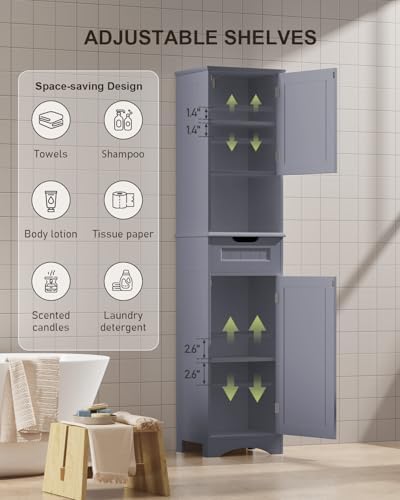 Gizoon 67” H Tall Bathroom Storage Cabinet, Narrow Storage Cabinet, Grey