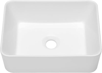 Vessel Sink 16"W x12"D Rectangle Bathroom Sink Above Counter | White Porcelain Ceramic Modern Vessel Sinks Vanity Art Basin for Bathroom Countertop