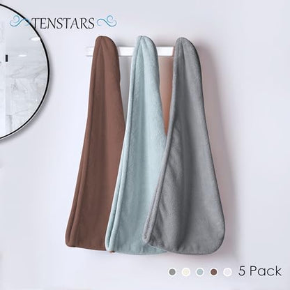 TENSTARS Hair Towel Wrap for All Hair Types, 5 Pack Microfiber Turban