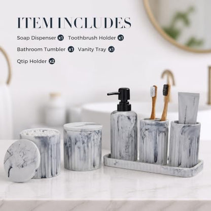 INIUNIK Bathroom Accessory Set, 6 Pieces, Marble White