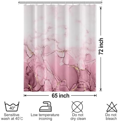 Pink Marble Waterproof Bathroom Shower Curtain 65x72 inches