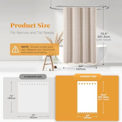 BTTN 54x78 Boho Farmhouse Linen Heavy Duty Shower Curtain Set, Tan/Taupe