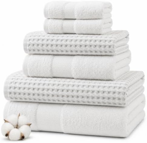 Modern Threads 6 Piece Bath Towel Set – Bathroom Towel Set with 2 Bath Towels, 2 Hand Towels & 2 Washcloths – 100% Cotton, Soft & Absorbent – Geometric (Charcoal)